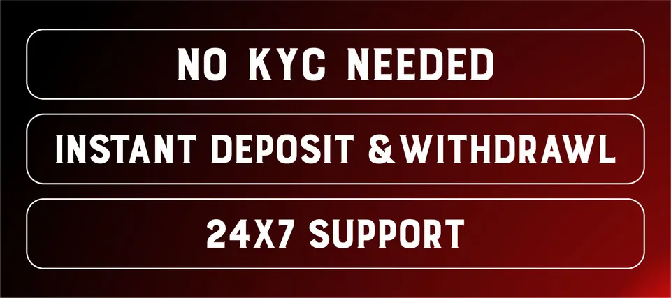 No KYC Needed - Instant Deposit and Withdrawal - 24x7 Support